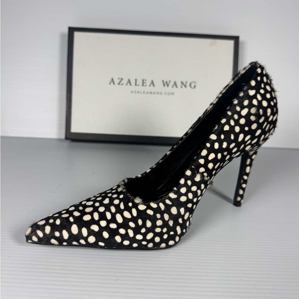 Azalea Wang Hall Black Multi Polka Dot Fur Haircalf Stiletto Pumps Heels 6.5